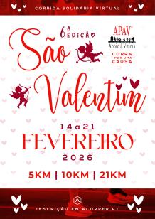Cartaz do evento Corrida de São Valentim - APAV - Corrida Virtual Solidária